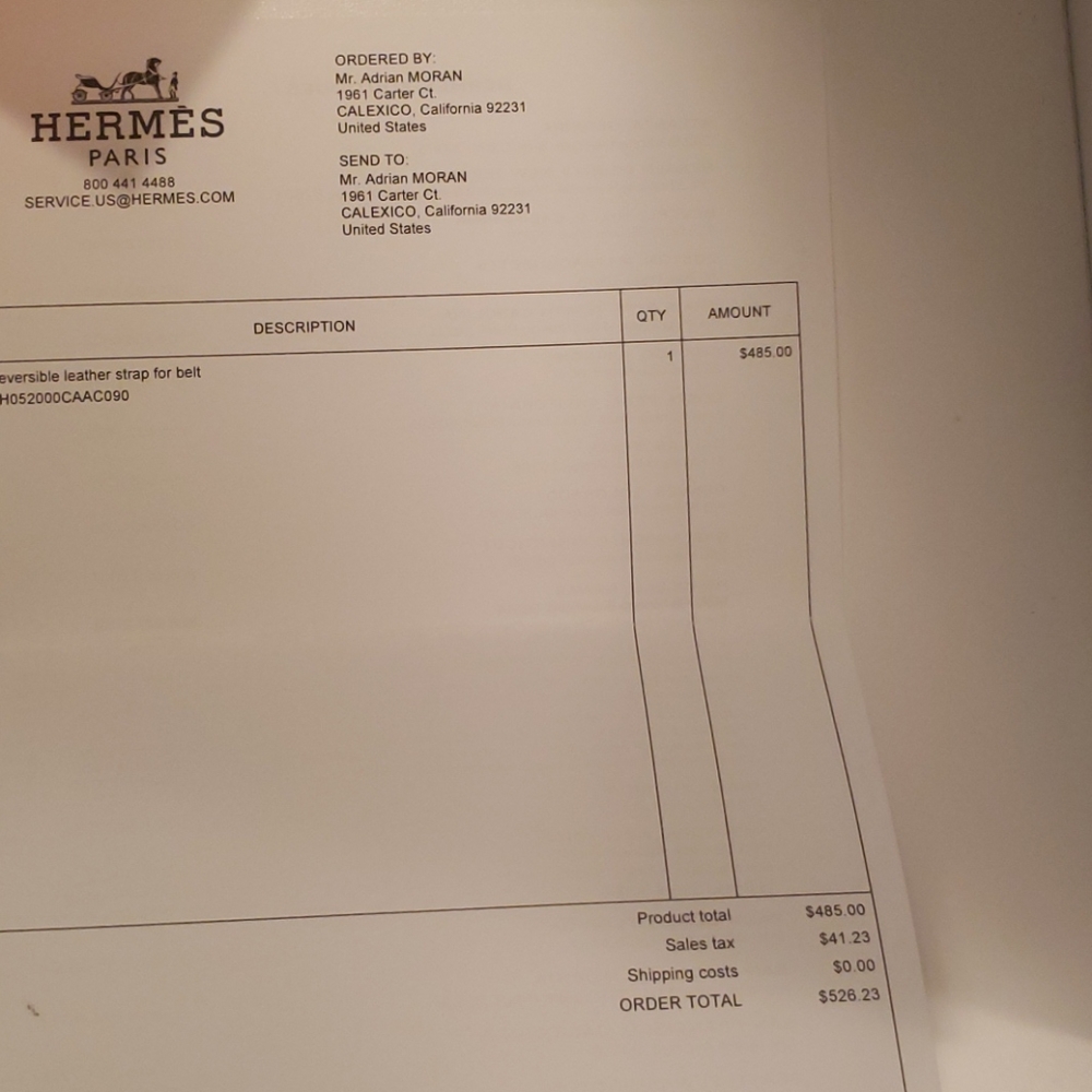 Original Hermes 90 mm reversible strap belt or 90